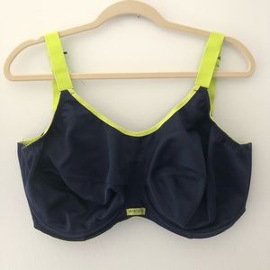 Elomi Energise Underwire Sports Bra 38H UK size, 38K US Navy Blue Neon Yellow